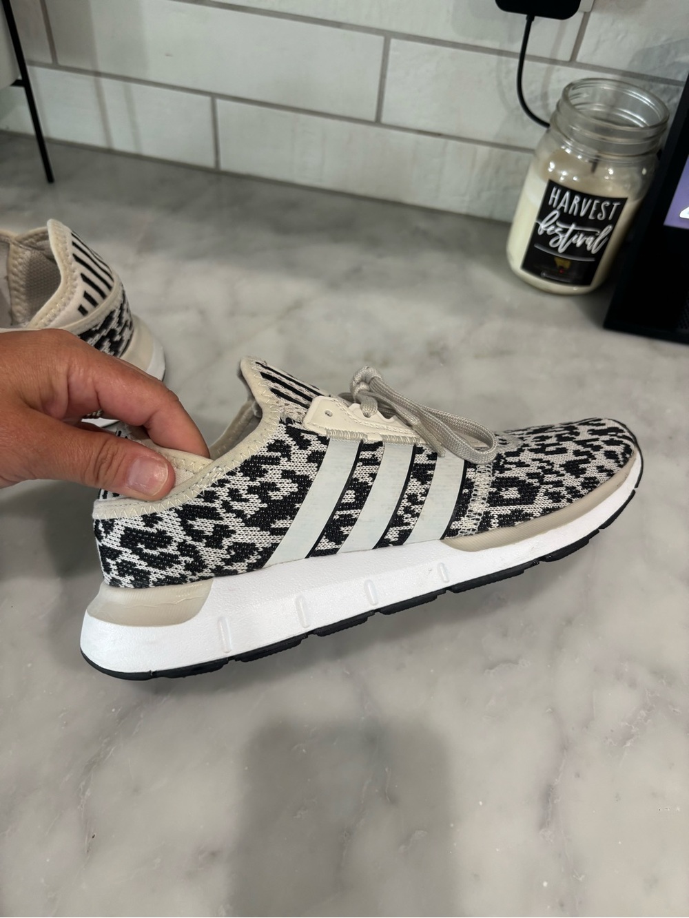🌸adidas Women's Black and Beige Knit Pattern Sneakers - Picture 6 of 9